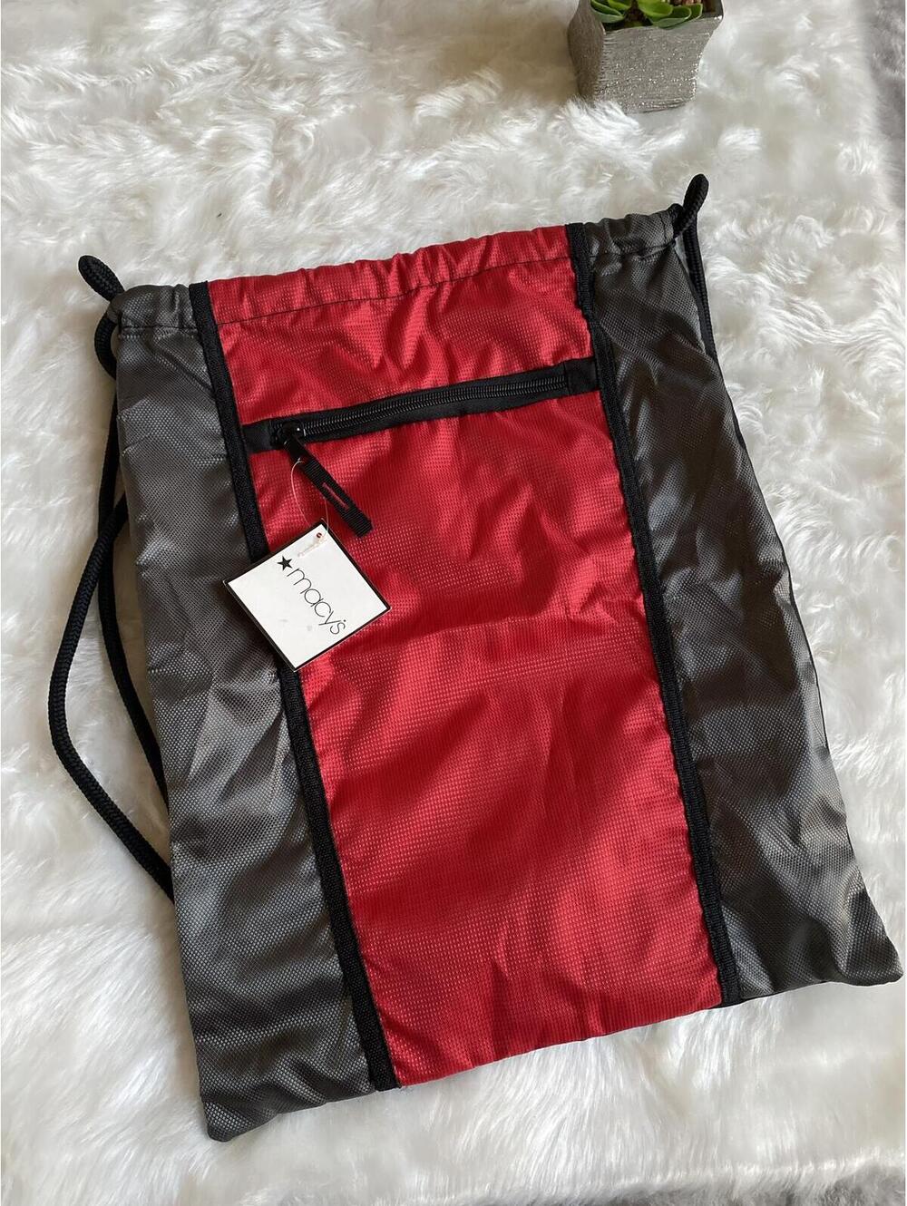 Macy's Red and Gray Drawstring Backpack